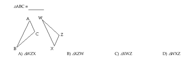 The two triangles shown below are congruent.