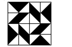 Determine the types of symmetry that the quilt pattern below has (line, turn, point) , if any. -  A) This quilt square has 2 lines of symmetry and 90° turn symmetry. B) This quilt square has 4 lines of symmetry, 90°, 180°, and 270° turn symmetry, and pointsymmetry. C) This quilt square has 90°, 180°, and 270° turn symmetry and point symmetry. D) This quilt square has no symmetry.