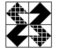 Determine the types of symmetry that the quilt pattern below has (line, turn, point) , if any. -  A) This quilt square has 2 lines of symmetry, 180° turn symmetry, and point symmetry. B) This quilt square has 4 lines of symmetry, 90°, 180°, and 270° turn symmetry, and pointsymmetry. C) This quilt square has no symmetry. D) This quilt square has 180° turn symmetry and point symmetry.