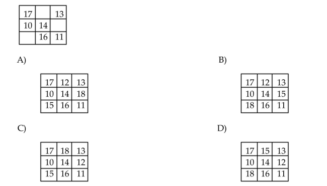 Complete the magic (addition)square. Use each number 10, 11, 12, 13, 14, 15, 16, 17, and 18 once.