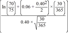  d<sub>1</sub> =   = 0.50129 △ = N (d<sub>1</sub>) = 0.308084 - 1 = -0.6919 Therefore, 0.6919 × 100 = 69.19 shares must be held per 100 put options. 