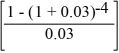 PV<sub>0</sub> = 60   +   ; PV<sub>0</sub> = $1,089.04 PV<sub>1</sub> = 60   +   ; PV<sub>1 </sub>= $1,111.51 Calculator entries for purchase price are N = 5, I/Y = 4, PMT = 60, FV = 1,000, CPT PV → 1,089.04 Calculator entries for ending price are N = 4, I/Y = 3, PMT = 60, FV = 1,000, CPT PV → 1,111.51 Total ending cash = 1,111.51 + 60 = 1,171.51 HPR= (1,171.51/1,089.04) − 1 = 7.57% 