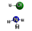 Which represents the result of mixing equal volumes of 1 M HCl and 1 M NH<sub>3</sub> solutions? (Each sphere represents 1 mol of ions.) A.    B.    C.    D.    E.  