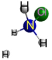 Which represents the result of mixing equal volumes of 1 M HCl and 1 M NH<sub>3</sub> solutions? (Each sphere represents 1 mol of ions.) A.    B.    C.    D.    E.  