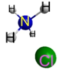 Which represents the result of mixing equal volumes of 1 M HCl and 1 M NH<sub>3</sub> solutions? (Each sphere represents 1 mol of ions.) A.    B.    C.    D.    E.  