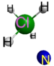 Which represents the result of mixing equal volumes of 1 M HCl and 1 M NH<sub>3</sub> solutions? (Each sphere represents 1 mol of ions.) A.    B.    C.    D.    E.  