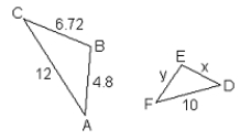 6ABC~6 DEF, zA = zD, zB = zE. Find y   A) 2.8 B) 4 C) 5.6 D) 4.72