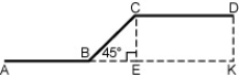 A conduit ABCD must be made so that zCBE is 45°. If BE = 5 cm and AK = 16 cm, find the length of the conduit to the nearest thousandth of a centimeter.   A) 19.660 cm B) 14.536 cm C) 23.071 cm D) 18.071 cm