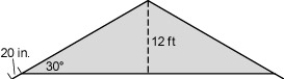 The rafters of a house make a 30° angle with the joists. If the rafters have a 20-in. overhang and the center of the roof is 12 ft above the joists, how long must the rafters be cut?   A) 21 ft 8 in. B) 26 ft C) 24 ft 8 in. D) 25 ft 8 in.