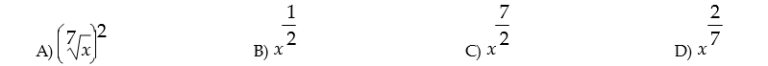 Write the square of the seventh root of x in rational exponent form.  <div style=padding-top: 35px> 