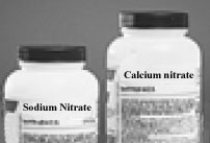 The following two containers are found on a stock room counter.   How many atoms of nitrogen are in a formula unit of each from left to right,respectively? A) 1 nitrogen atom,1 nitrogen atom B) 1 nitrogen atom,2 nitrogen atoms C) 2 nitrogen atoms,1 nitrogen atoms D) 2 nitrogen atoms,2 nitrogen atoms E) 3 nitrogen atoms,6 nitrogen atoms