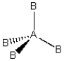 Consider the following general wedge-and-dash diagram:   What is the molecular geometry around the central atom of this molecule? A) Linear B) Tetrahedral C) Trigonal planar D) Bent E) Trigonal pyramidal