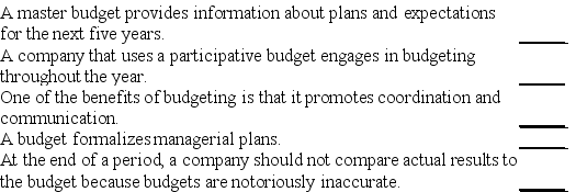 Indicate whether each of the following statements is true or false.   