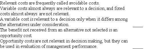 Indicate whether each of the following statements is true or false.   