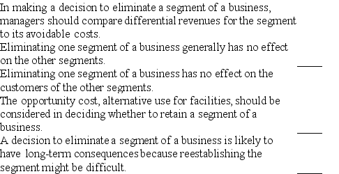 Indicate whether each of the following statements is true or false.   