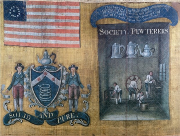 For this question,refer to the banner of the Society of Pewterers of New York City,carried in the Federal Procession,July 23,1788,celebrating the ratification of the U.S.Constitution. The ribbon at top right reads, The Federal Plan Most Solid & Secure/Americans Their Freedom Will Endure/All Art Shall Flourish in Columbia's Land/And All her Sons Join as One Social Band.    At the time of the image's creation,which of the following groups would most likely have supported the views expressed by this banner? A)  Abolitionists B)  Free African Americans C)  Federalists D)  Democratic Republicans