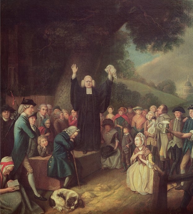 For this question,refer to the following painting,George Whitefield Preaching,by John Collet.   The painting above best serves as evidence of A)  the British government's indifference to colonial governance. B)  the political thought of the Enlightenment. C)  the colonists' belief in the superiority of republican self-government. D)  colonial religious fervor and diversity.