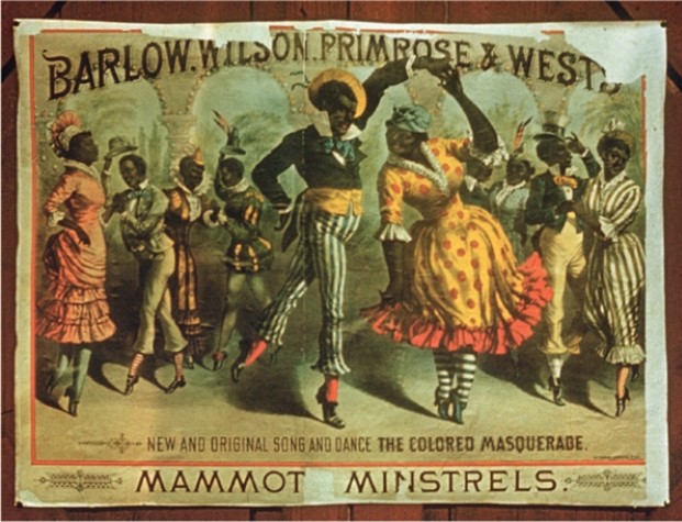For this question,refer to the following poster advertising Barlow,Wilson,Primrose,and West's  Mammoth Minstrels' Colored Masquerade.    Which of the following ideas or trends of the twentieth century would compare most closely with those depicted in the artwork above? A)  Society's assumptions about gender in the 1950s B)  Demands of African Americans for equality in the 1960s C)  The Harlem Renaissance movement in the 1920s D)  The ambivalence of the government toward Mexicans in the 1930s and 1940s
