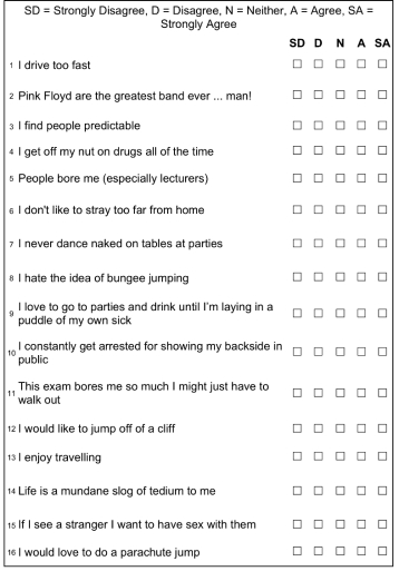 Marvin Zuckerman's work on dimensions of sensation seeking reveals four dimensions to this trait: (1)  thrill and adventure seeking susceptibility to boredom (e.g., being easily bored by predictable experiences and people) . These dimensions are theoretically independent. A researcher was interested in designing a new questionnaire to measure sensation seeking. A 16-item questionnaire using a 5-point Likert scale (1 = strongly disagree, 2 = disagree, 3 = neither, 4 = agree, 5 = strongly agree)  was devised and given to 750 people.   Based on the SPSS output below, what could you conclude?   Based on the SPSS Output below, that relates to the analysis of the sensation-seeking questionnaire, what could you conclude?   A) The analysis has been conducted on an adequately sized sample. B) The analysis has not been conducted on an adequately sized sample. C) It's unclear whether the sample size is adequate but there is significant multicollinearity in the data. D) There is singularity in the data.
