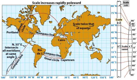 This illustration shows an example of a map using the __________ projection.   A) spherical B) Goode C) Winkel Tripel D) Mercator