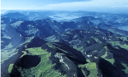 Referencing the figure below from the Jura Mountains, the erosional pattern in an anticline erosion in this ridge and valley system will expose the oldest rocks in the middle.synclinal valleys.   