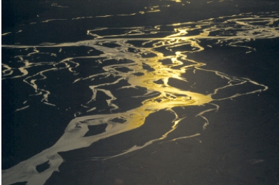 In the figure below, the __________stream is common in areas of glaciers.   A) meandering B) braided C) anastomosing D) straight E) oxbow lake