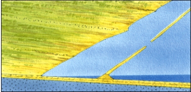 A coastal landform represented by an extension of sand from the shoreline into the open water is pictured below. It is described as a:   A) lagoon B) barrier island C) spit D) marine terrace E) wavecut cliff
