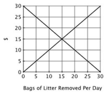 <strong>This graph shows the marginal cost and marginal benefit associated with roadside litter clean up. Assume that the marginal benefit curve and marginal cost curve each have their usual slope. Suppose the state highway department has picked up 15 bags of litter. Protesters have staged a demonstration demanding that the highway department return to pick up the remaining litter. From an economic efficiency perspective, the protesters have a ________ claim because ________.</strong> A)legitimate; litter generates a negative externality B)faulty; the additional resources needed to remove more litter could be better used elsewhere C)faulty; the government is not responsible for taking care of private property D)legitimate; the government has a responsibility to take action when private market incentives do not yield the socially optimal outcome