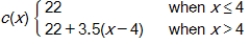 Tonya wants to place an advertisement in a local newspaper to sell her car.This piecewise function shows in the cost of the advertisement given that x equals the number of lines. ​   ​ If the advertisement she wants to place will be 7 lines,how much will the paper charge her? A)  $32.50 B)  $29.00 C)  $26.50 D)  $22.00