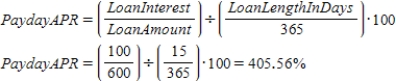 Find the APR by using the formula for Payday APR.  