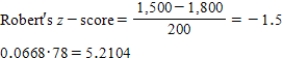 Robert's z-score of -1.5 has a probability that 6.68% of the data values will be less than that.Therefore,he will have to look at five apartments. ​   ​ ​