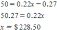 To get a tip of $50.00,the restaurant bill would have to be $228.50.Since $228.50 is not in the domain of the data Sarah collected,it would be considered extrapolation. ​   ​