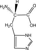 Suppose 100 mL of a 0.2 M aqueous solution of histidine is titrated with 0.4 M NaOH.Given that the pK<sub>a</sub> of the -COOH group,the -NH<sub>3</sub><sup>+</sup> group,and the -R group are approximately 1.80,9.33,and 6.04,respectively,sketch the titration curve.   histidine What are the approximate pK<sub>a</sub> values of the carboxylic acid group,the amine group,and the side group (if applicable)?