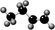 Where is the carbon-carbon double bond in the hydrocarbon shown?   A) on the left B) in the middle C) on the right D) on each bond E) spread over all three bonds because of resonance