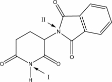 The molecular structure of thalidomide is shown below.Nitrogen II could be classified as a(n) ________ amine.   A) aromatic B) auxiliary C) primary D) secondary E) tertiary