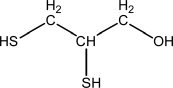 Ingestion of mercury,which is poisonous,often is treated using chelation therapy.One agent used in this therapy is dimercaprol,which is shown below.Explain why this compound has a high affinity for mercury atoms or ions and is able to sequester them in a complex.  