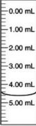 A buret (shown below)  was used to add dilute hydrochloric acid (HCl)  to a sodium hydroxide solution.If the buret initially was read as 0.00 mL, how much HCl has been delivered according to the reading in the figure?   A) 5.4 mL B) 5.40 mL C) 4.60 mL D) 4.6 mL E) 4.30 mL