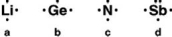 Which Lewis symbol below is correct?   A) a B) b C) c D) d E) None of these is correct.