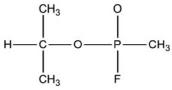 In 1995 a Japanese cult attacked the Tokyo subway system with the nerve gas sarin, which focused world attention on the dangers of chemical warfare agents.The connectivity of atoms in the sarin molecule is shown below.Complete the Lewis structure with the smallest formal charges by adding bonds and lone pairs as necessary.Indicate the formal charges on the P and O atoms.Determine the steric number, local molecular geometry, and hybridization of the central oxygen atom.   