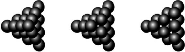At a historic Civil War battleground, a stack of cannonballs looked like the picture below on the far left.Removing the top cannonball resulted in the middle view, and removing the next layer resulted in the view on the right.What sort of packing was used in stacking the cannonballs?   A) simple closest-packed B) hexagonal closest-packed C) cubic closest-packed D) random packed E) body-centered closest-packed