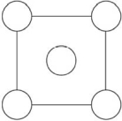 In the sodium chloride unit cell, the chloride ions form a cube in which each side is arranged as in the following figure.The circles represent the positions of the chloride ions on one square face of the cube.All the other faces are the same.What is the name of this unit cell?   A) cubic B) simple cubic C) face-centered cubic D) x-face cubic E) body-centered cubic