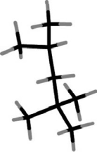 Iso-octane has the following structure.In this structure, how many carbon atoms are bonded to only two other carbon atoms?   A) 0 B) 1 C) 2 D) 3 E) 4
