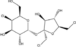 Sucralose, the active ingredient in an artificial sweetener, Splenda, is shown below.Sucralose is advertised as being made from table sugar.What is the main difference between sucrose table sugar)  and sucralose?   A) Sucralose is a disaccharide, whereas sucrose is a monosaccharide. B) Sucralose has a six-membered and a five-membered ring, unlike the two six-membered rings in sucrose. C) Sucralose has a glycosidic bond between the two saccharide units, unlike the C-C bond in sucrose. D) Sucralose contains chlorine atoms, whereas sucrose does not. E) Sucralose has a six-membered and a five-membered ring, unlike the two five-membered rings in sucrose.