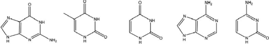 The bases present in DNA and RNA are shown.Label each with its correct name.  