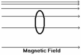 A loop of wire is oriented in the magnetic field as shown below (the plane of the loop is perpendicular to the direction of the magnetic field) . Which of the following is true?   A)  There will be an induced current only if the loop is moved to the left. B)  There will be an induced current only if the loop is moved to the right. C)  There will be an induced current only if the loop is moved upward. D)  There will be an induced current only if the loop is moved downward. E)  There will be an induced current if the loop is moved either up or down.