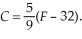 The relationship between temperature on the Fahrenheit scale and the temperature on the Celsius scale is    Find the slope and y-intercept of the equation.