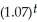 If money is invested at 7% compounded annually and the current amount is 3 times the amount first invested,then the situation can be represented by 3 =    .Represent this equation in logarithmic form.What does t represent?