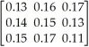 A large oil company produces three grades of gasoline: regular,unleaded,and super-unleaded.To produce these gasolines,equipment is used which requires as input certain amounts of each of the three grades of gasoline.To produce a dollar's worth of regular requires inputs of   worth of regular,$0.18 worth of unleaded,and $0.17 worth of super-unleaded.To produce a dollar's worth of unleaded requires inputs of $0.14 worth of regular,   Worth of unleaded,and   Worth of super-unleaded.To produce a dollar's worth of super-unleaded requires inputs of   Worth of regular,$0.17 worth of unleaded,and $0.11 worth of super-unleaded.In addition,the oil company has final demands for each of the different grades of gasoline.Find the coefficient matrix that would be used in determining the total output of each grade of gasoline. A)  A =   B)  A =   C)  A =   D)  A =  