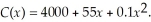 Suppose that the total cost function for the production of x units of a product is given by    Find the derivative of this function.