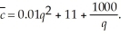 The average cost   for producing q units of a product is given by   Find the marginal cost when q = 10. A)  12 B)  14 C)  112 D)  1120 E)  82.4